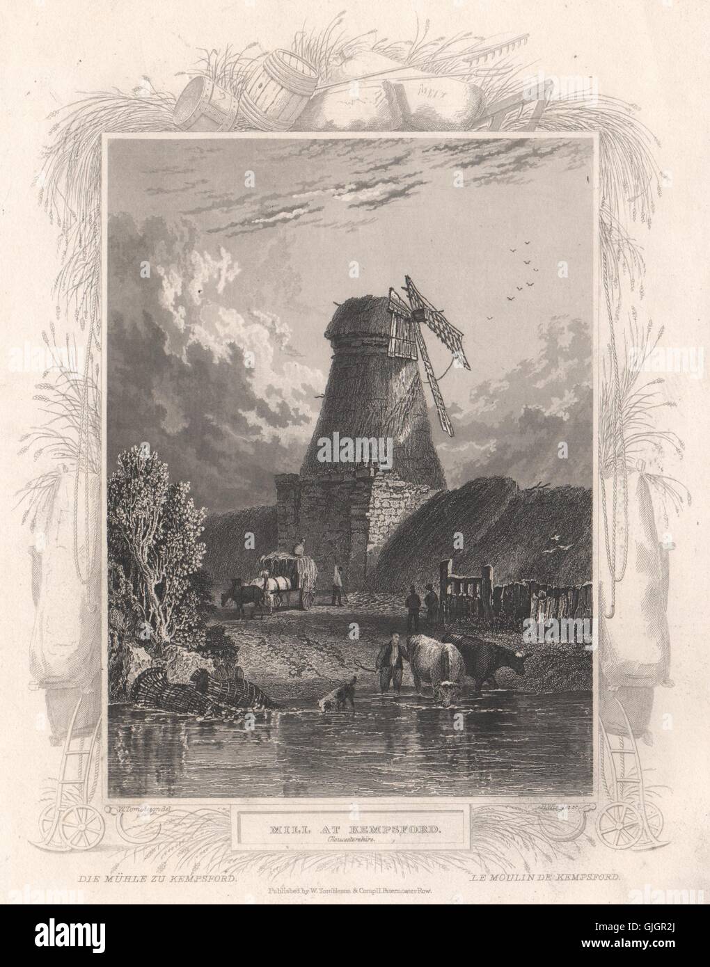 "Mühle am Kempsford". Gloucestershire. Dekorative Ansicht von William TOMBLESON, 1835 Stockfoto