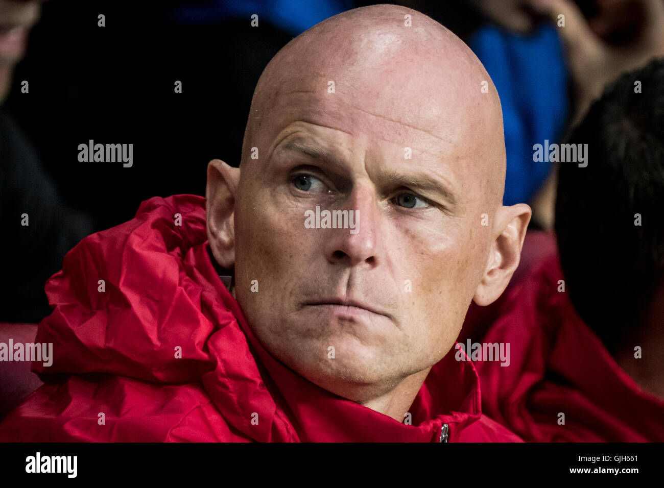 Dänemark, Kopenhagen, 16. August 2016. FC Copenhagen Manager Ståle Solbakken (Staale Solbakken) während der UEFA Champions League Play-off-Spiel zwischen FC Kopenhagen und APOEL Nicosia FC bei Telia Parken zu sehen. Bildnachweis: Kim M. Leland/Alamy Live-Nachrichten Stockfoto