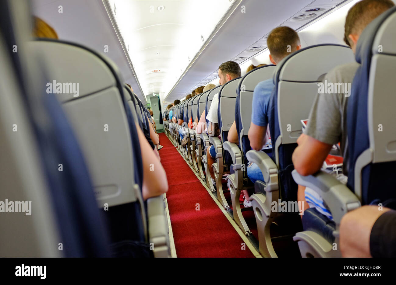 Kabineninterieur Embraer e195 Jet Flugzeuge Stockfoto