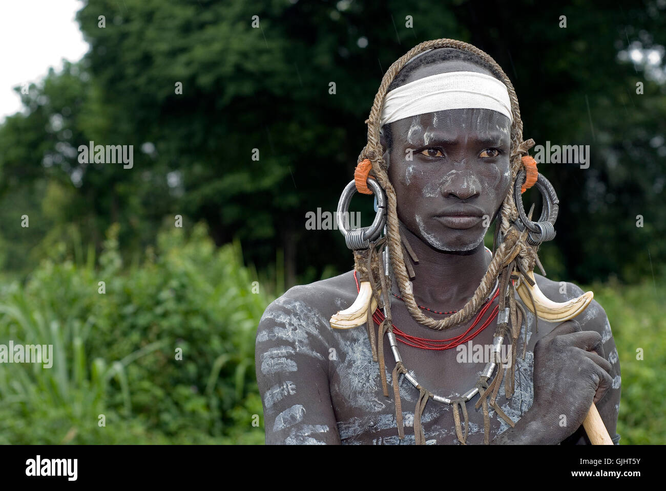 Mursi Krieger, Äthiopien Stockfoto
