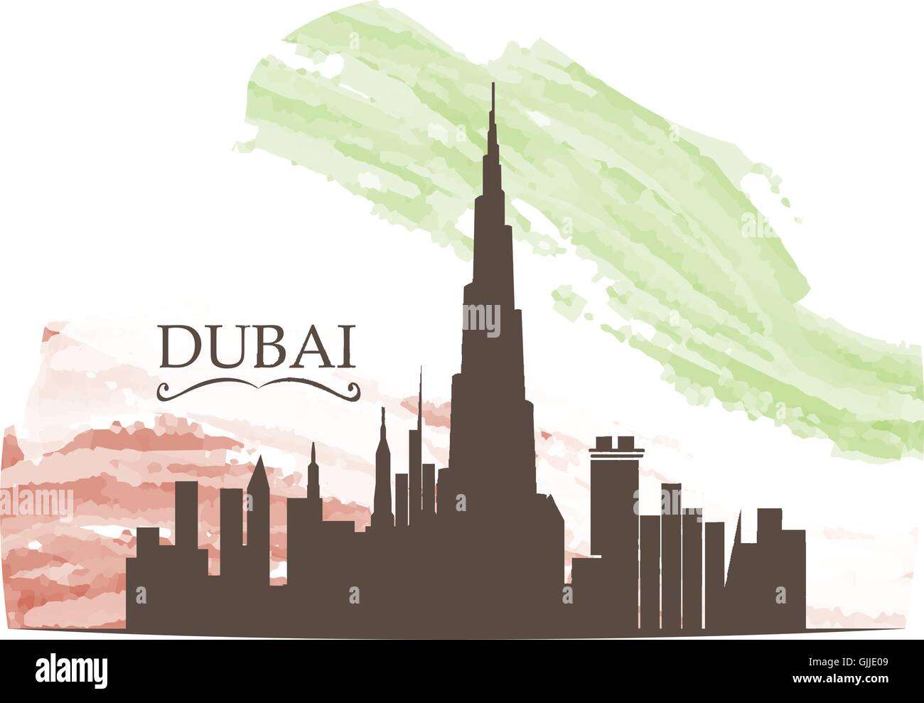 Isolierte Skyline von Dubai auf einem farbigen Hintergrund Stock Vektor