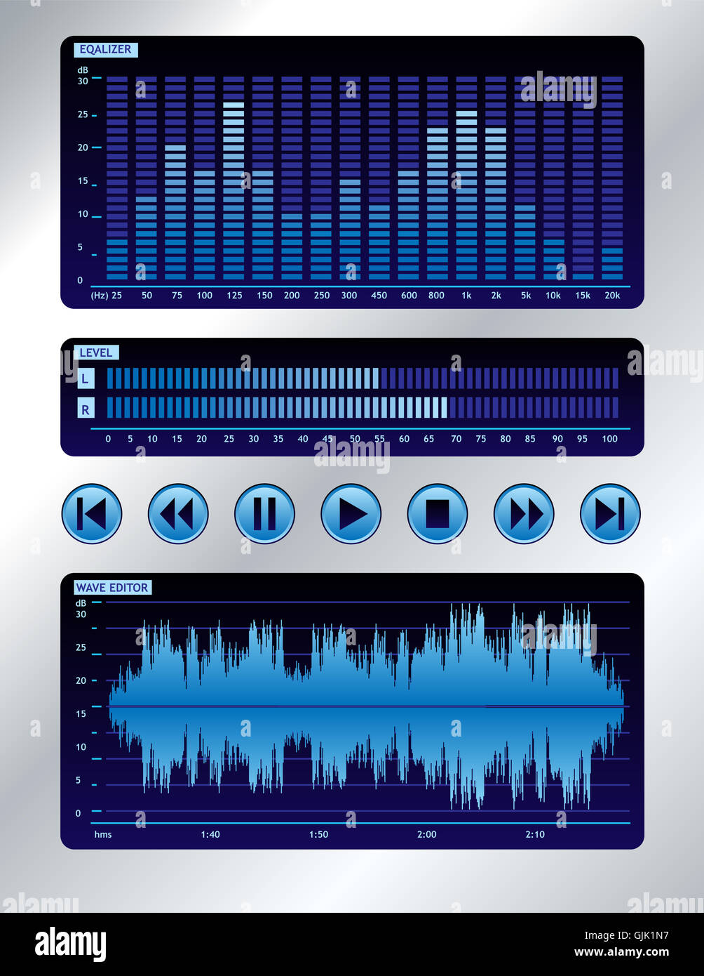 Musik Equalizer blau Stockfoto