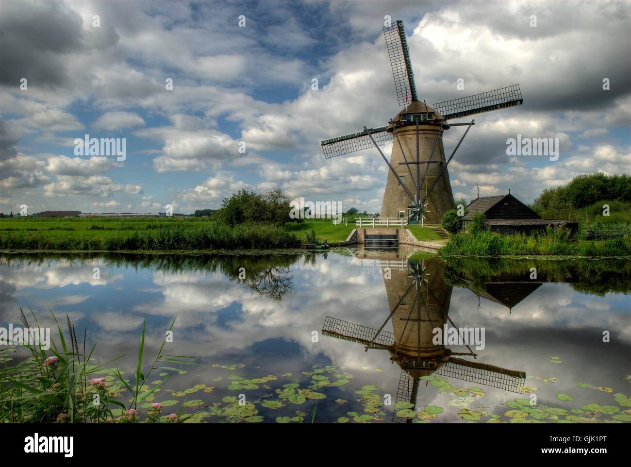 Windmühle in kinderdijk Stockfoto