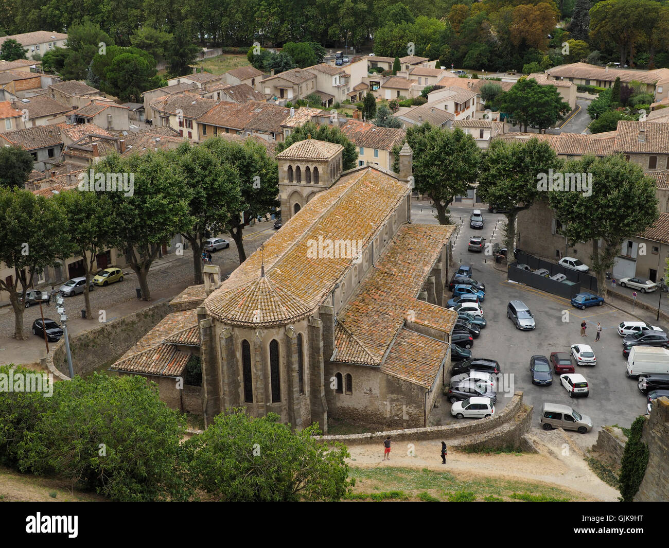 St. Gimier Kirche in der Stadt Carcassonne, Languedoc Roussillon, Südfrankreich. Es wurde im 19. Jahrhundert gebaut. Stockfoto