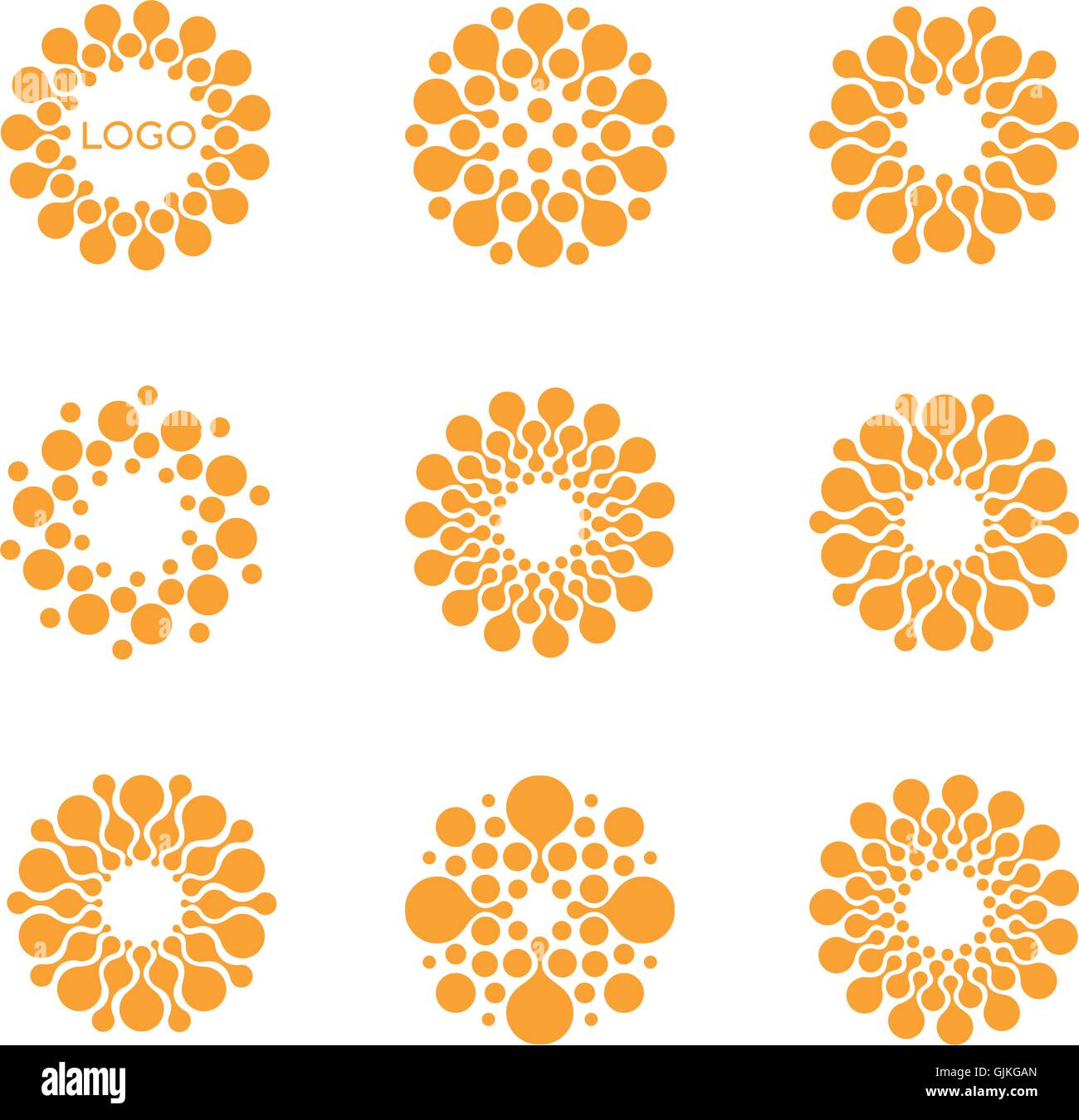 Abstraktes Vektor Kreis Logo Orange Ungewohnliche Isolierter Chemie Logos Gesetzt Virus Symbol Orange Sonne Sonne Blume Stock Vektorgrafik Alamy