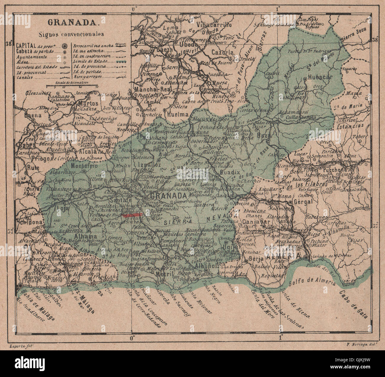 GRANADA. Andalucia. Mapa Antiguo De La Provincia, 1908 Stockfotografie