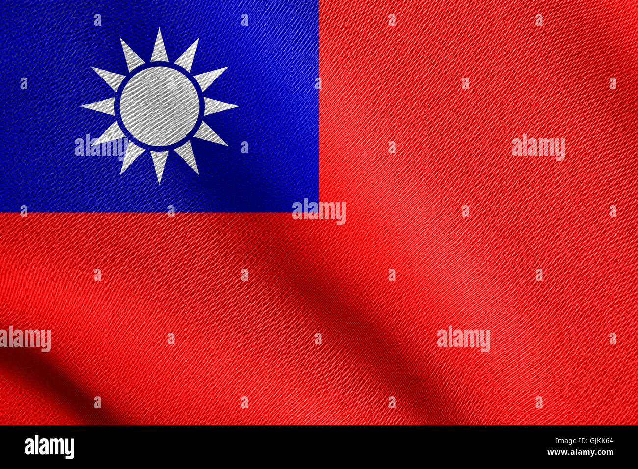 Flagge der Republik China, ROC, Taiwan, winken in den Wind mit detaillierten Stoff. Die Nationalflagge von Taiwan. Stockfoto