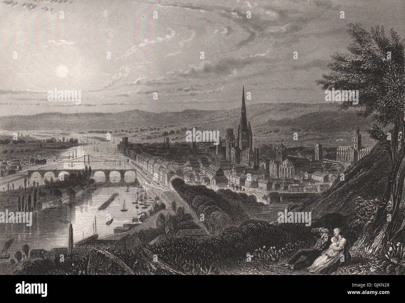 ROUEN zeigt Ile Lacroix, Pont Corneille & Kathedrale. Seine-Maritime, 1855 Stockfoto