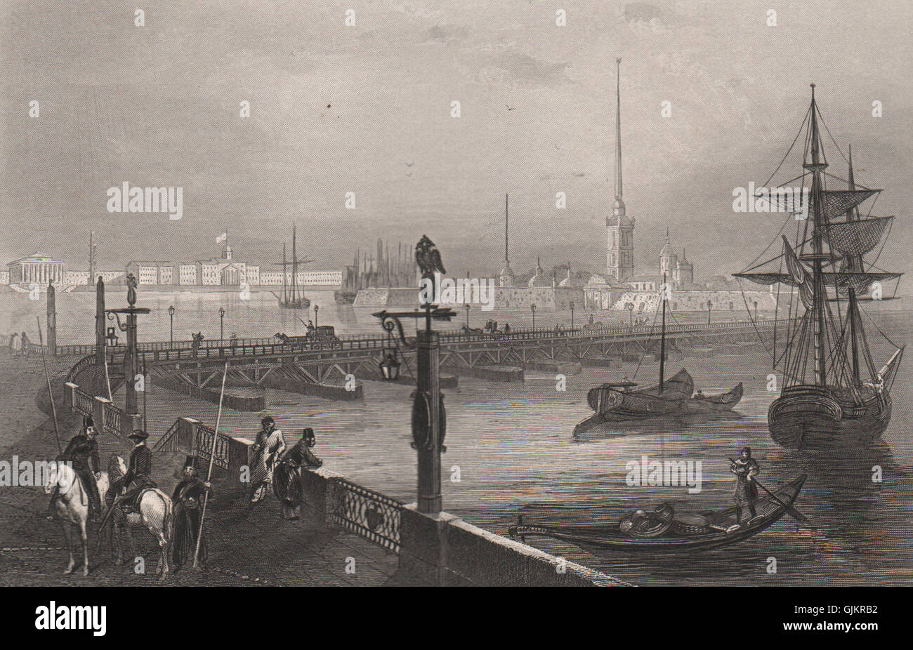 ST. PETERSBURG-Blick von der Newa. Peter & Paul Cathedral. Russland, print 1855 Stockfoto