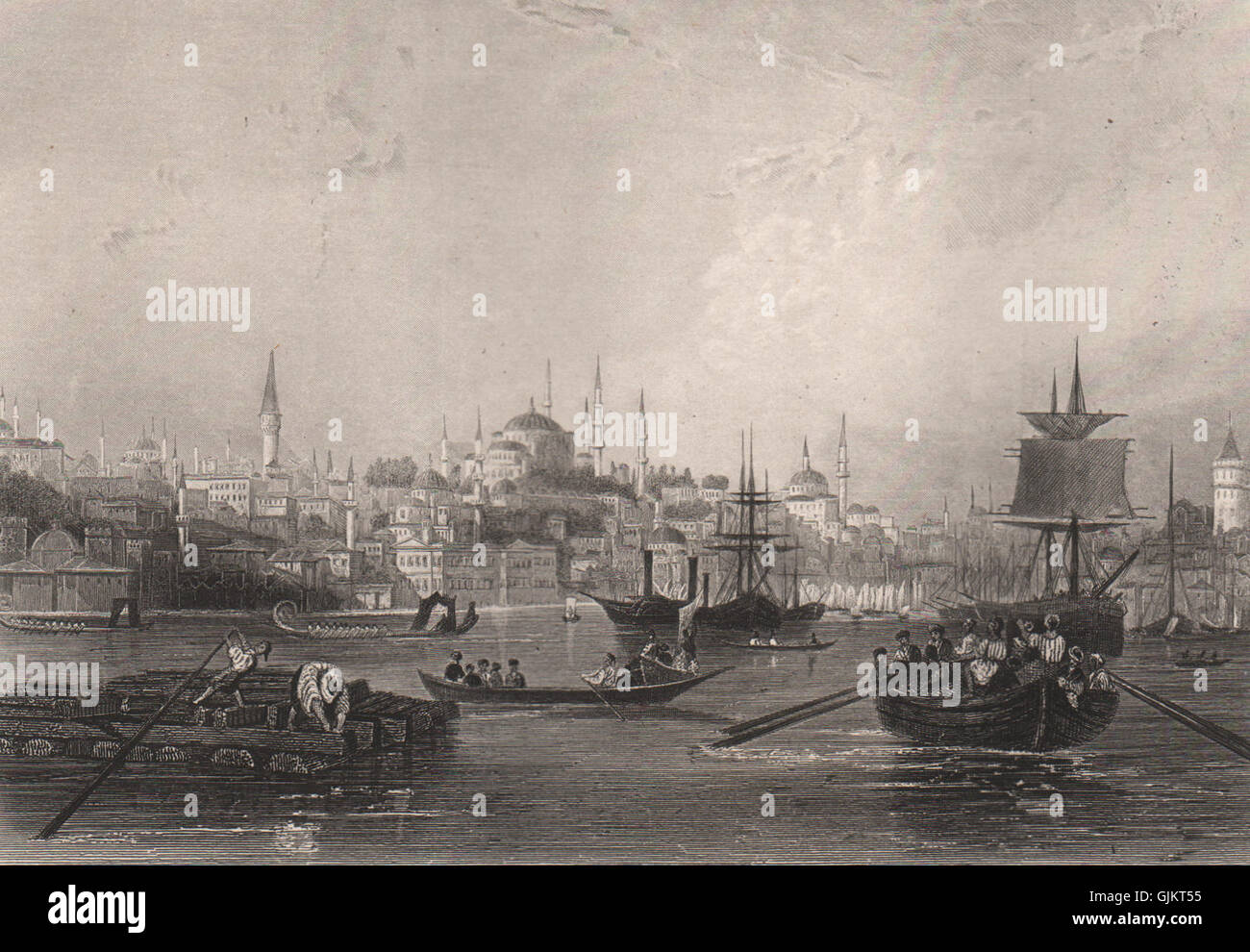 ISTANBUL. "Konstantinopel" vom Bosporus. Türkei, antiken print 1855 Stockfoto