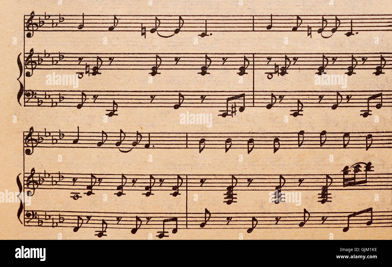 Musik-Noten auf altes Papier für den Hintergrund verwenden Stockfotografie  - Alamy