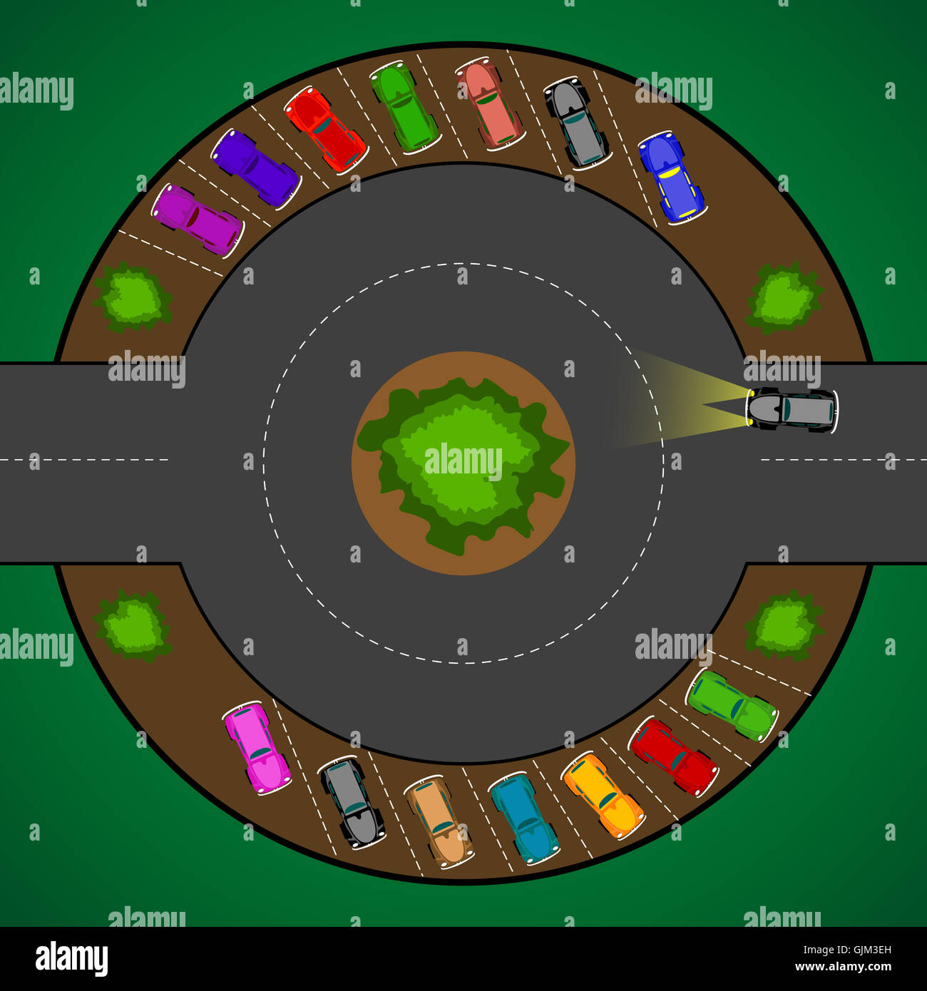 Runde Parkplätze für Autos Stockfoto