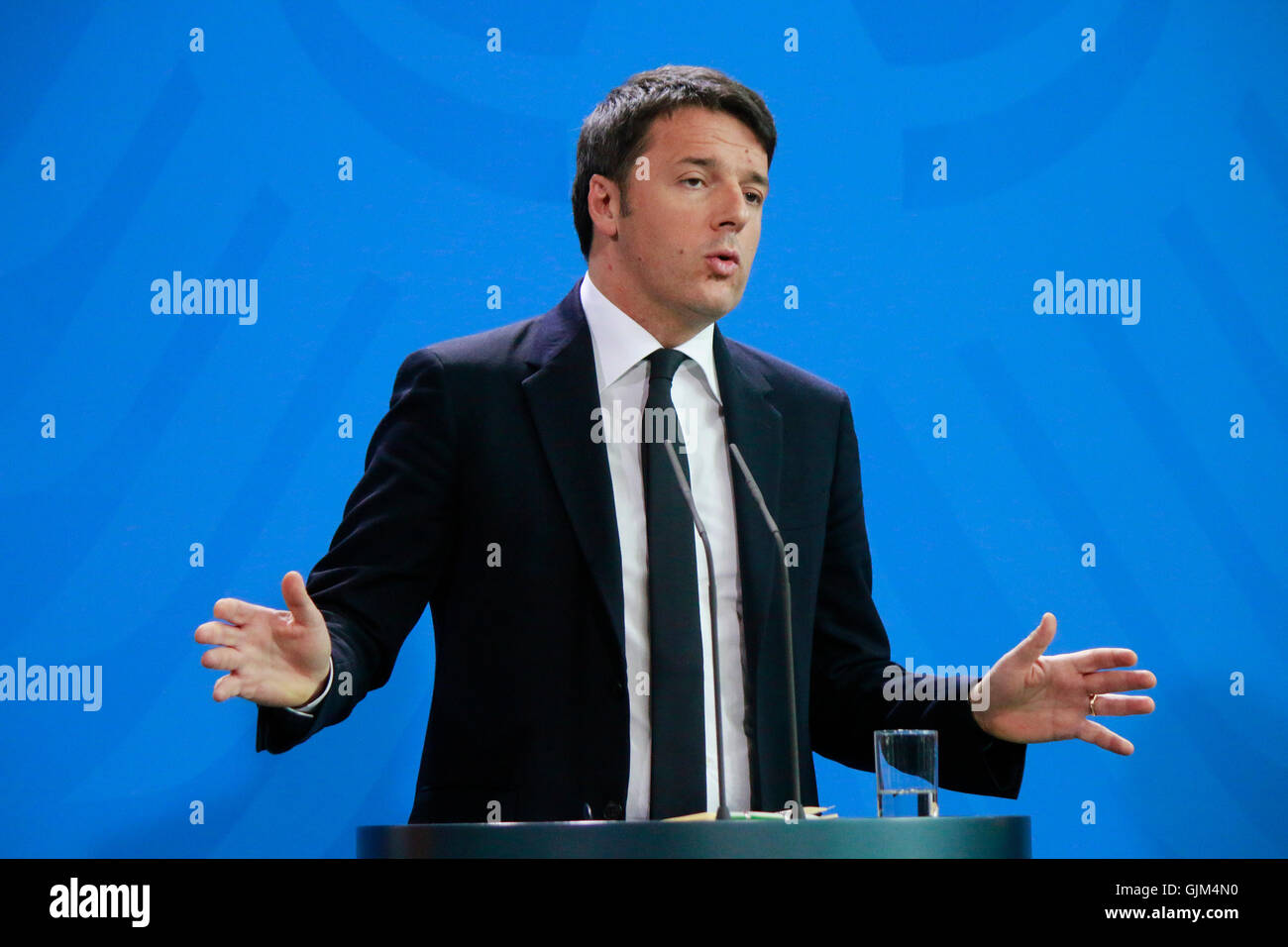 Matteo Renzi - Treffen der dt. Bundeskanzlerin Mit Dem Italienischen Ministerpraesidenten, Bundeskanzleramt, 29. Januar 2016 werden Stockfoto