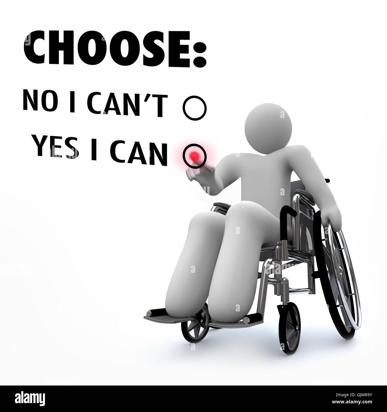 Ja das kann ich - Person im Rollstuhl Positive Einstellung Stockfoto
