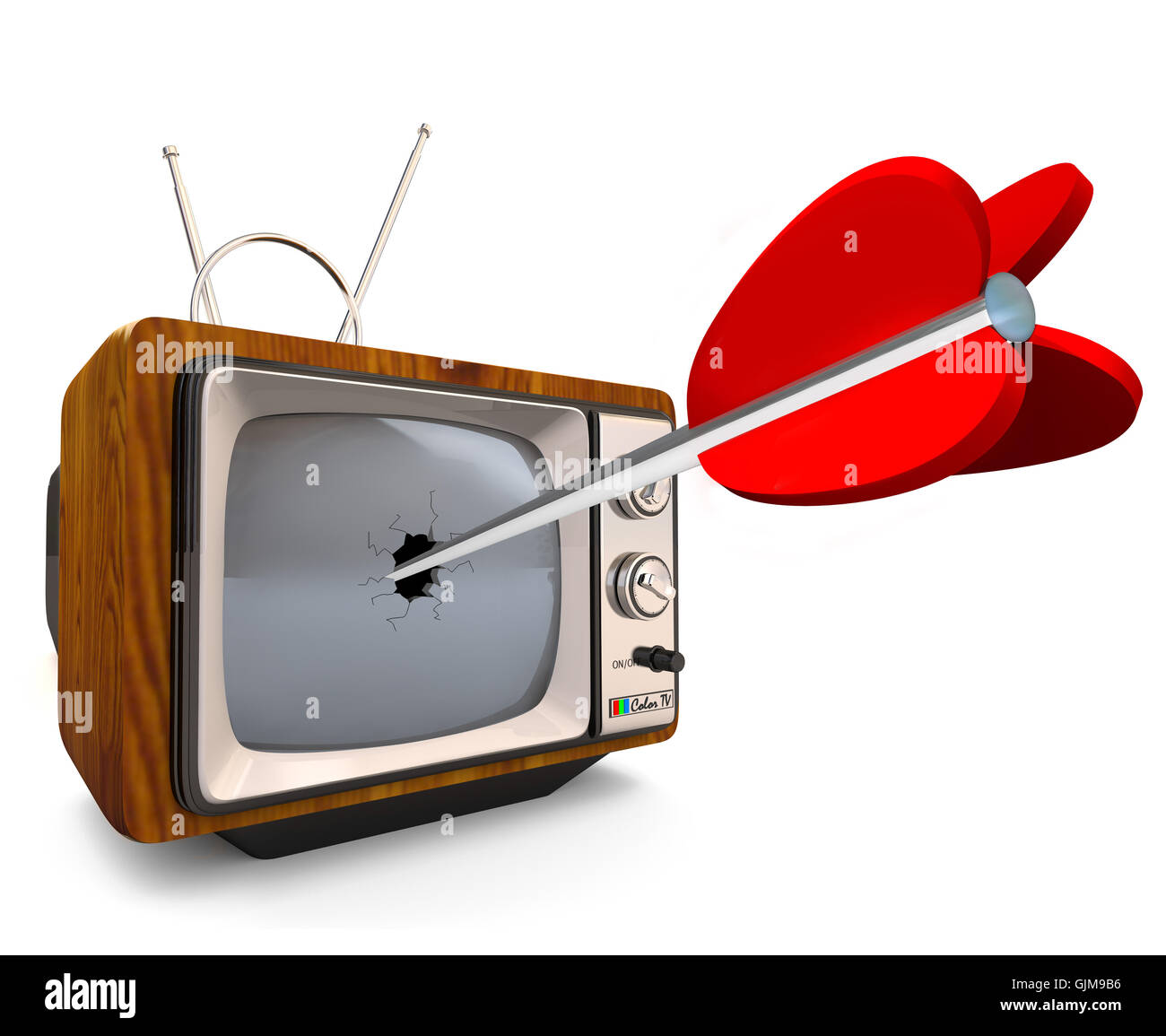 Tod des TV - Pfeil trifft alte altmodischen Fernsehen Stockfoto