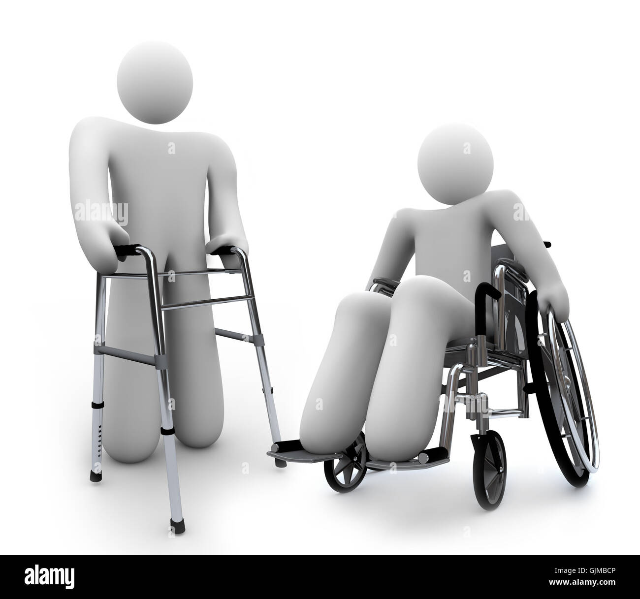 Behinderung - behinderte Personen im Rollstuhl und einem Wth Walker Stockfoto