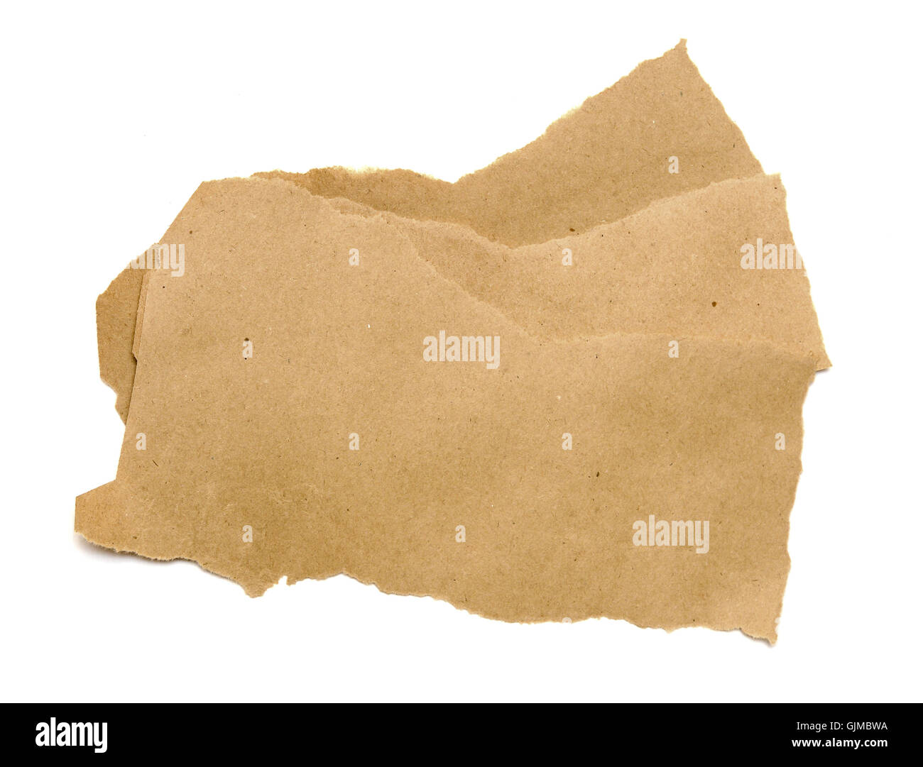 zerrissene braune Papier isoliert auf weißem Hintergrund. Stockfoto