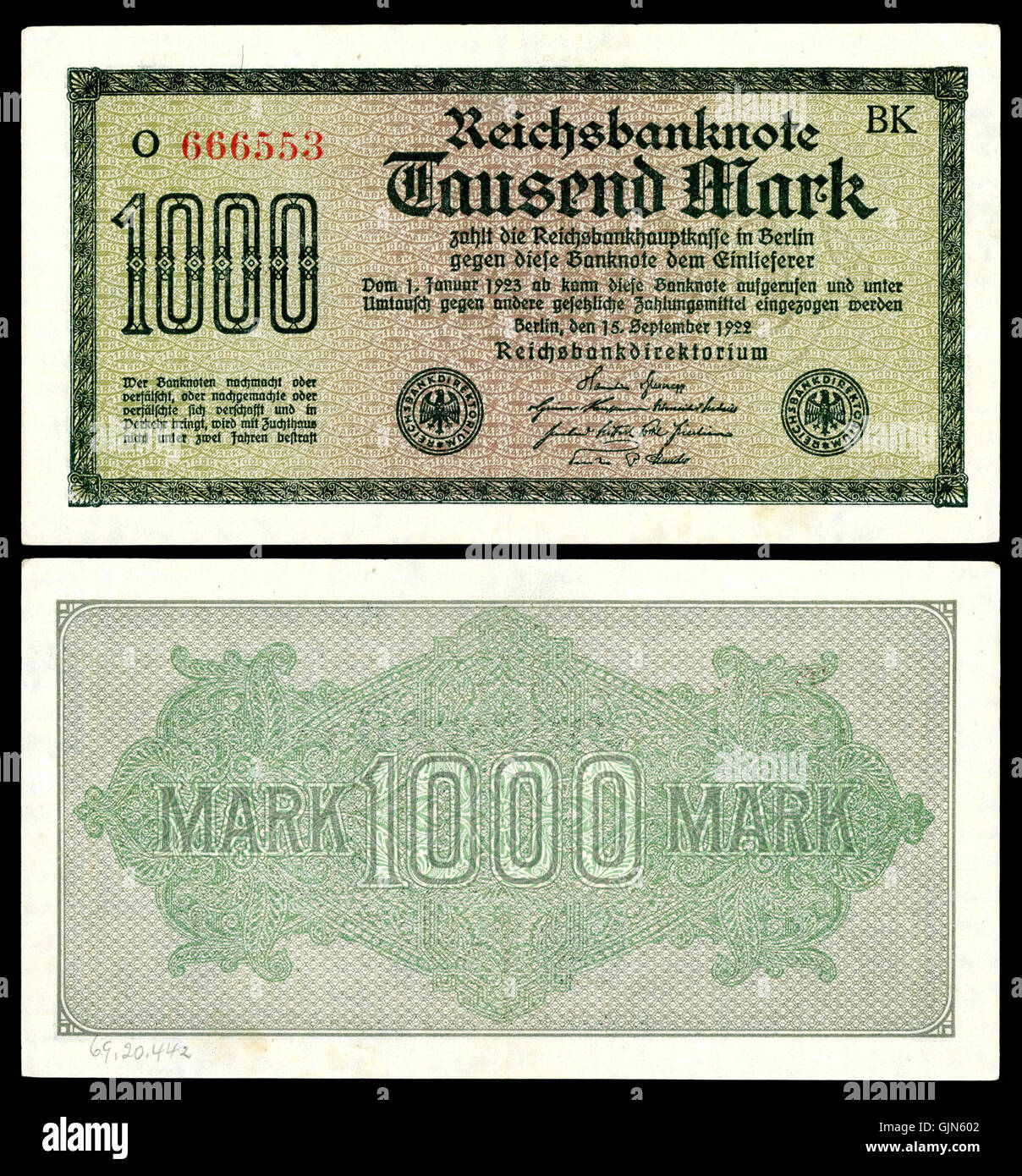 GER 76 Reichsbanknote 1000 Mark (1922 Stockfotografie - Alamy