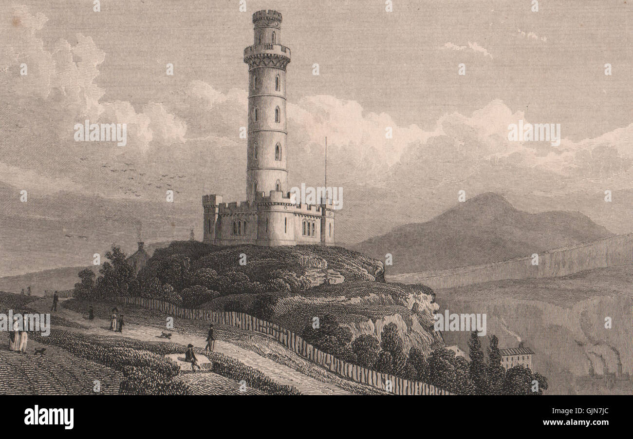 EDINBURGH. Das Nelson-Monument, Calton Hill. Schäfer, antique print 1833 Stockfoto