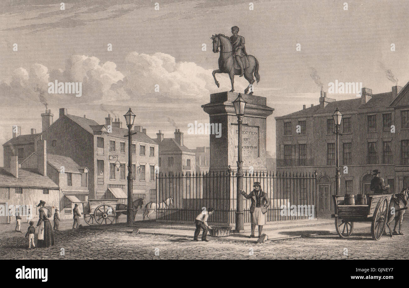 Statue von König Georg III., Denkmal Place, London Straße. Liverpool. ALLOM, 1829 Stockfoto