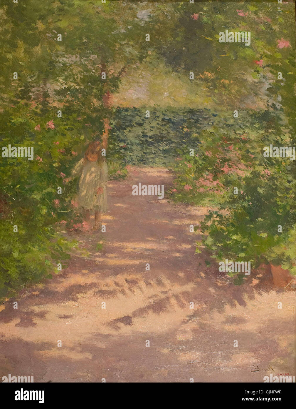 „Paisatge amb figura“ von Joan Brull i Vinyoles (1863–1912) ist ein Gemälde mit einer Landschaft mit einer menschlichen Figur, das den Stil des Künstlers und seinen Beitrag zur katalanischen Moderne repräsentiert. Stockfoto