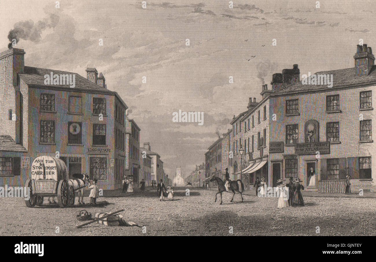 Stamford Street & St. Peter-Kirche, Ashton-under-Lyne, Lancashire. HARWOOD 1829 Stockfoto