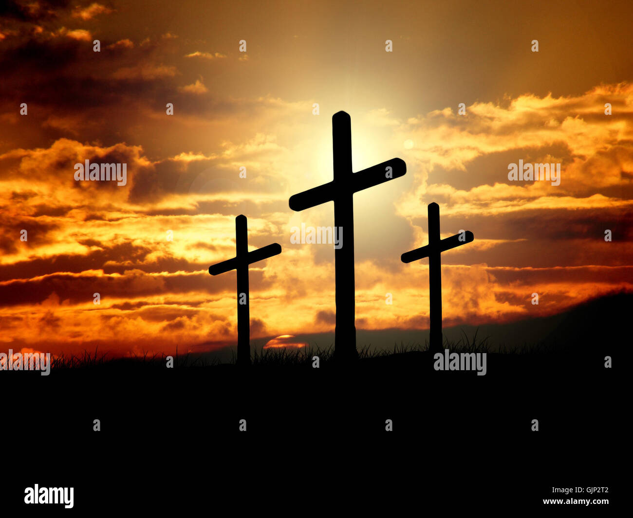 Dieses Bild mit dem Titel „Kreuz“ fängt eine bedeutende visuelle Darstellung religiöser Symbolismus ein. Das Kunstwerk betont den thematischen Fokus auf das christliche Kreuz und hebt dessen spirituelle und historische Bedeutung in der religiösen Kunst hervor. Stockfoto