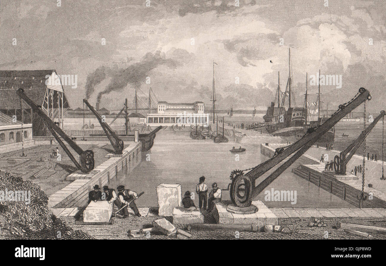 Werft, Sheerness, Kent. BAYNES, antique print 1829 Stockfoto