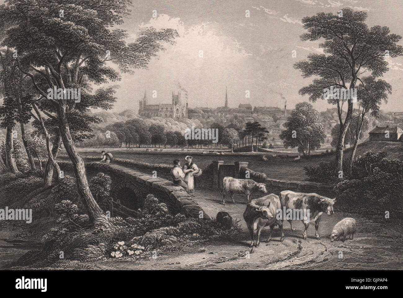 Dunfermline Stadt & Abtei von Rex Park. Schottland, antiken print 1845 Stockfoto