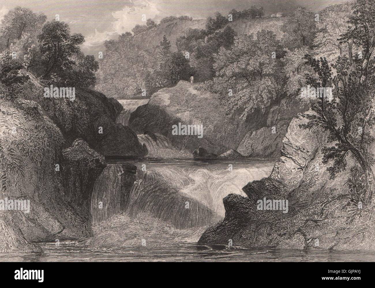 Die Wasserfälle von Lochay. Schottland, antiken print 1845 Stockfoto