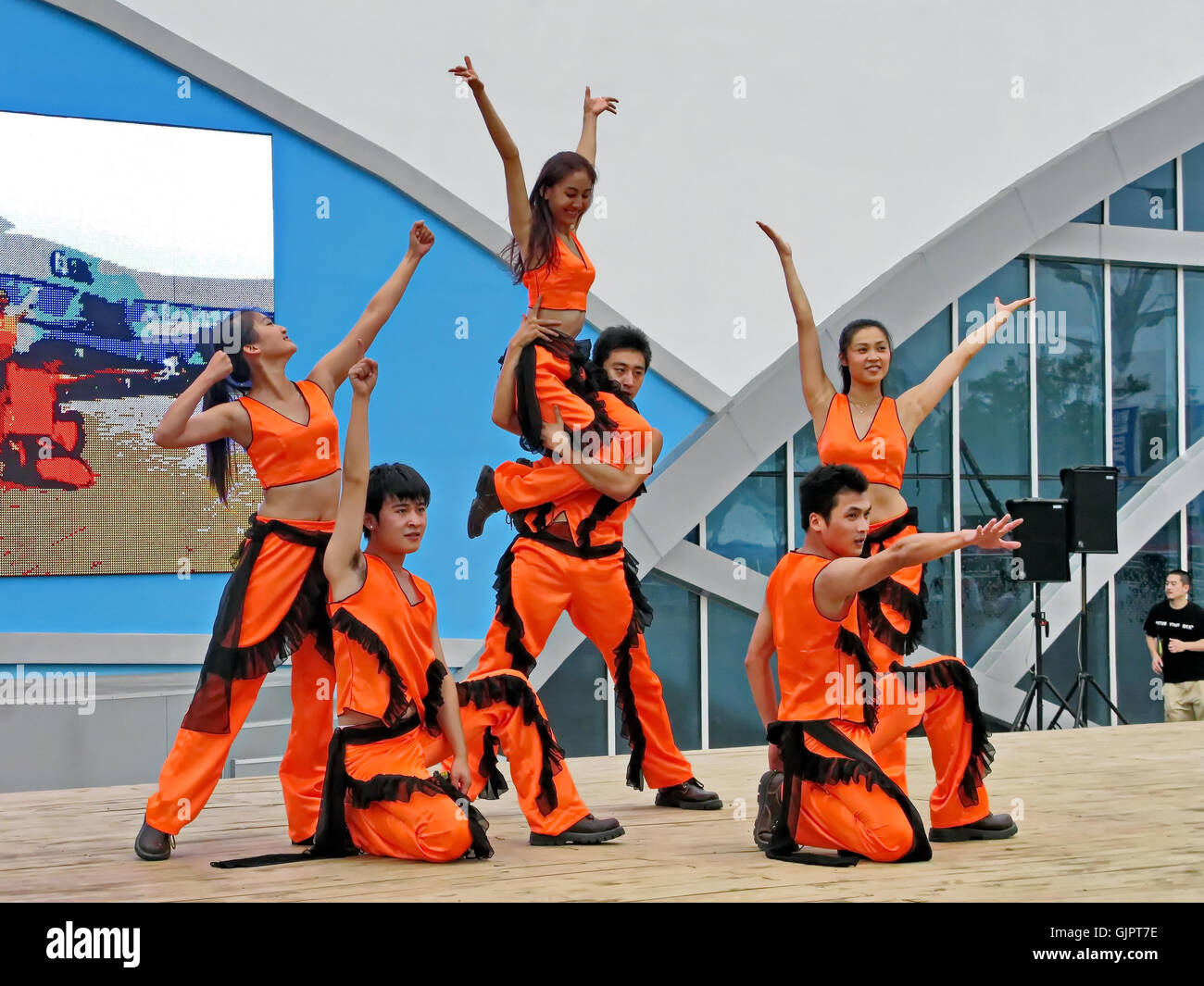 Die chinesischen Volkstanz während der Olympischen Spiele in Peking 2008 auf Aug.10 in China. Stockfoto