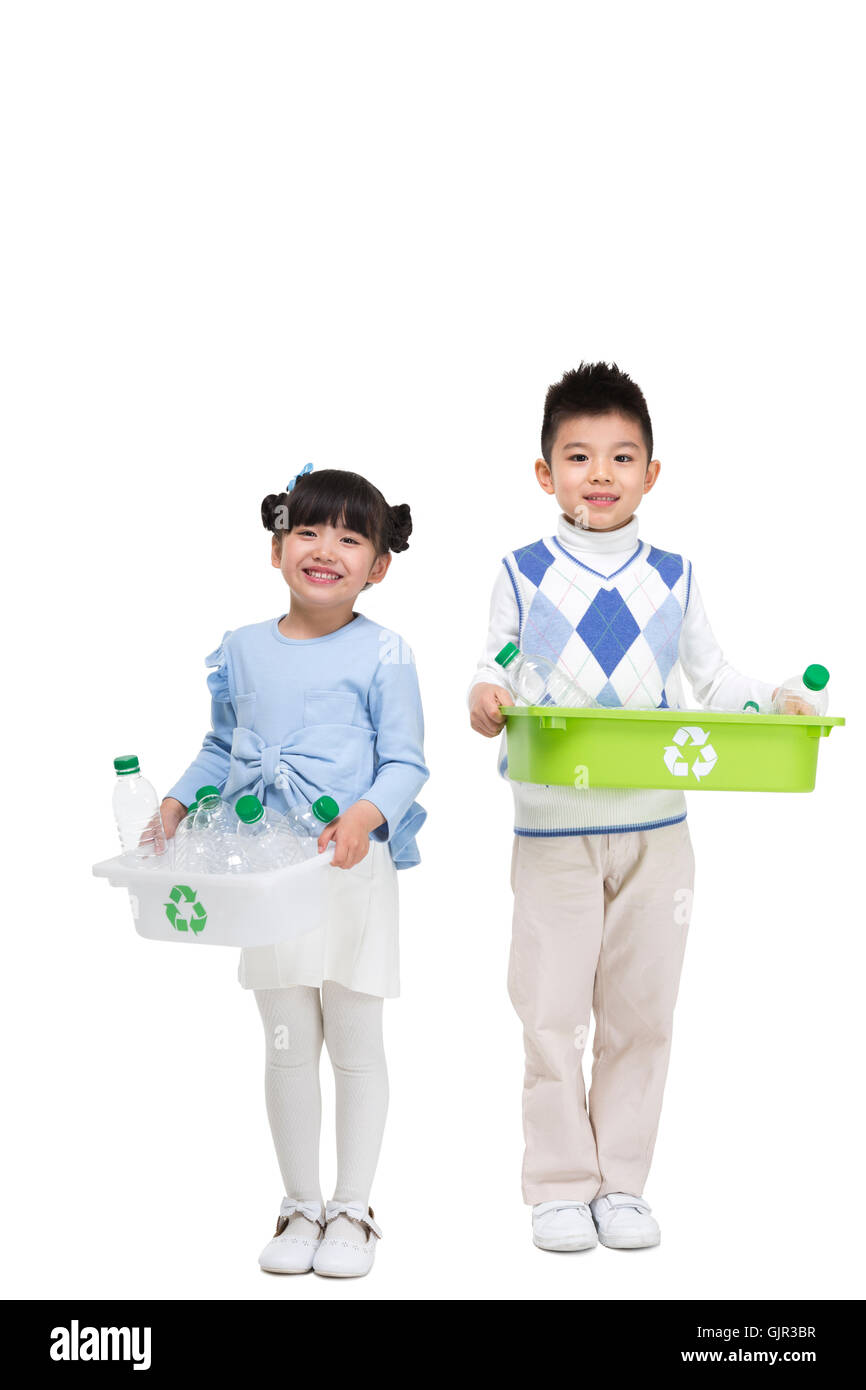 Studio, schoss ein paar Geschwister Energieeinsparung Stockfoto