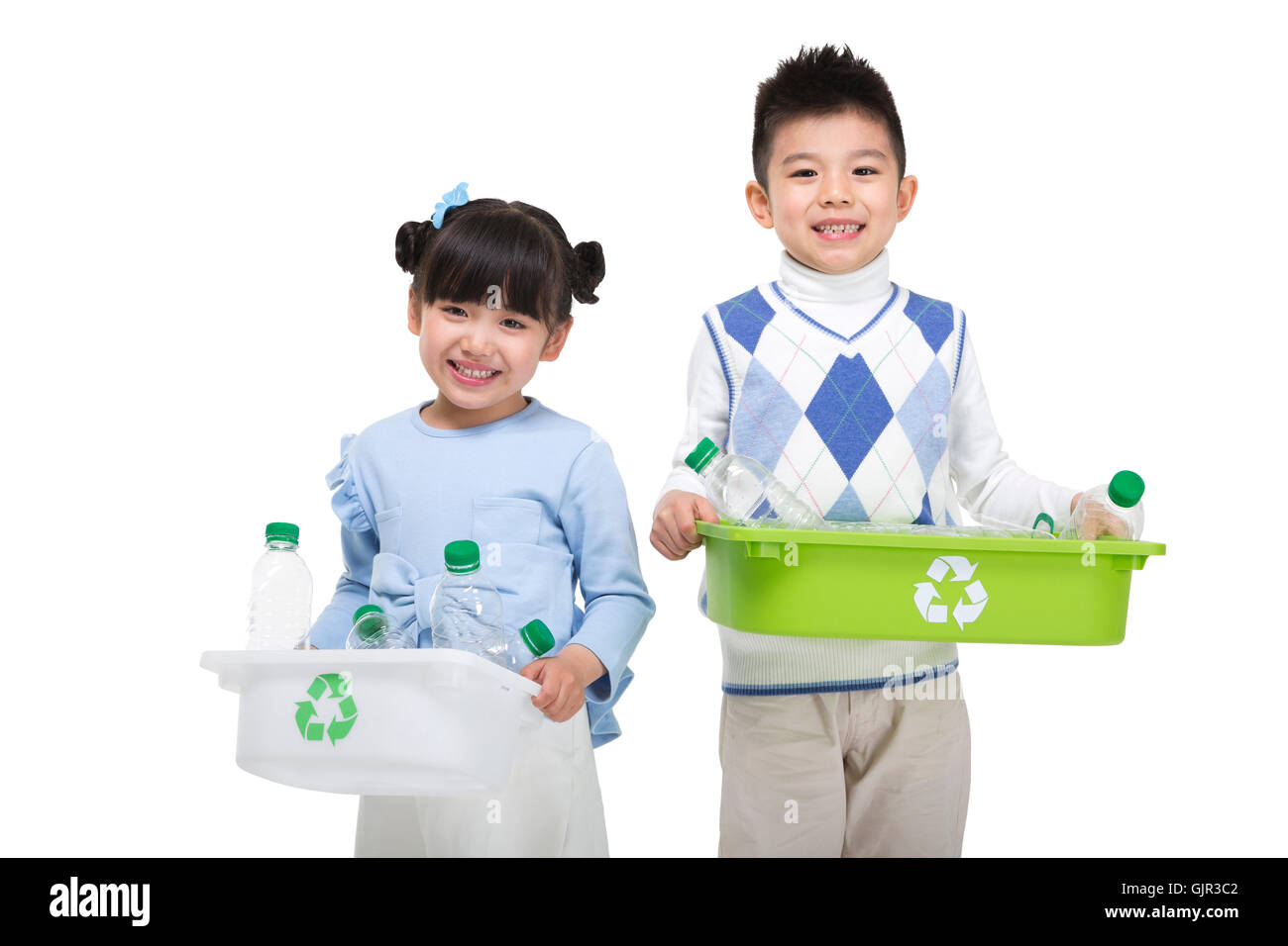 Studio, schoss ein paar Geschwister Energieeinsparung Stockfoto