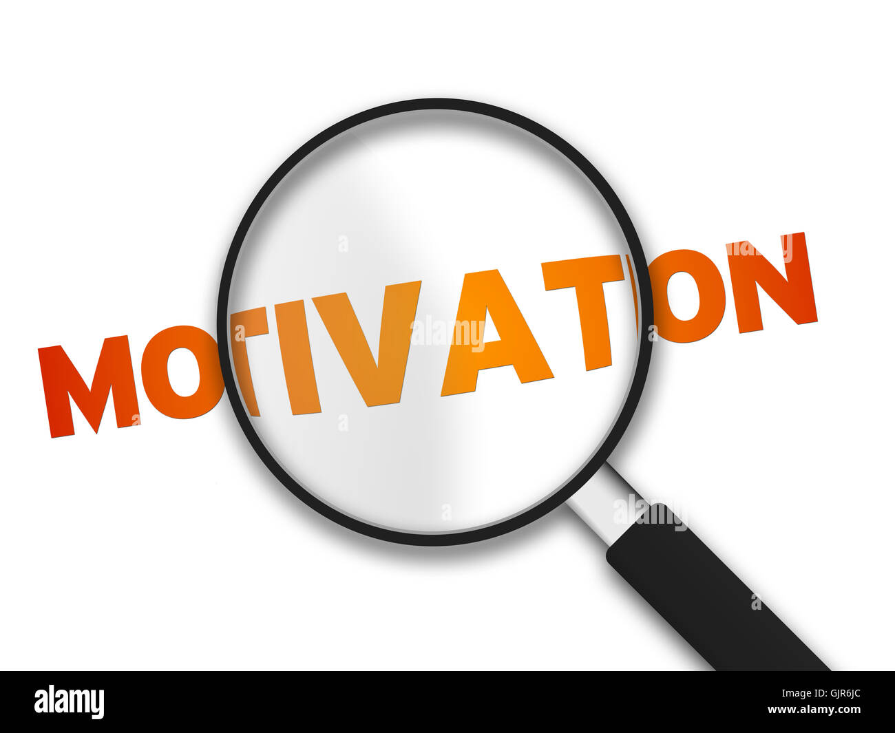Lupe und Wort Motivation Stockfoto