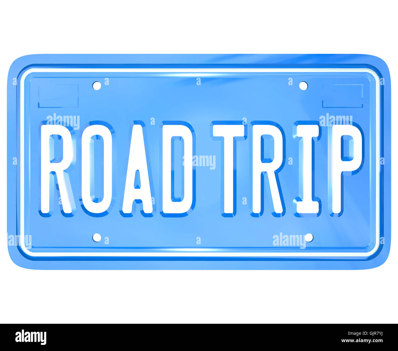 Road Trip Wörter auf Eitelkeit Nummernschild Urlaubsreisen Stockfoto
