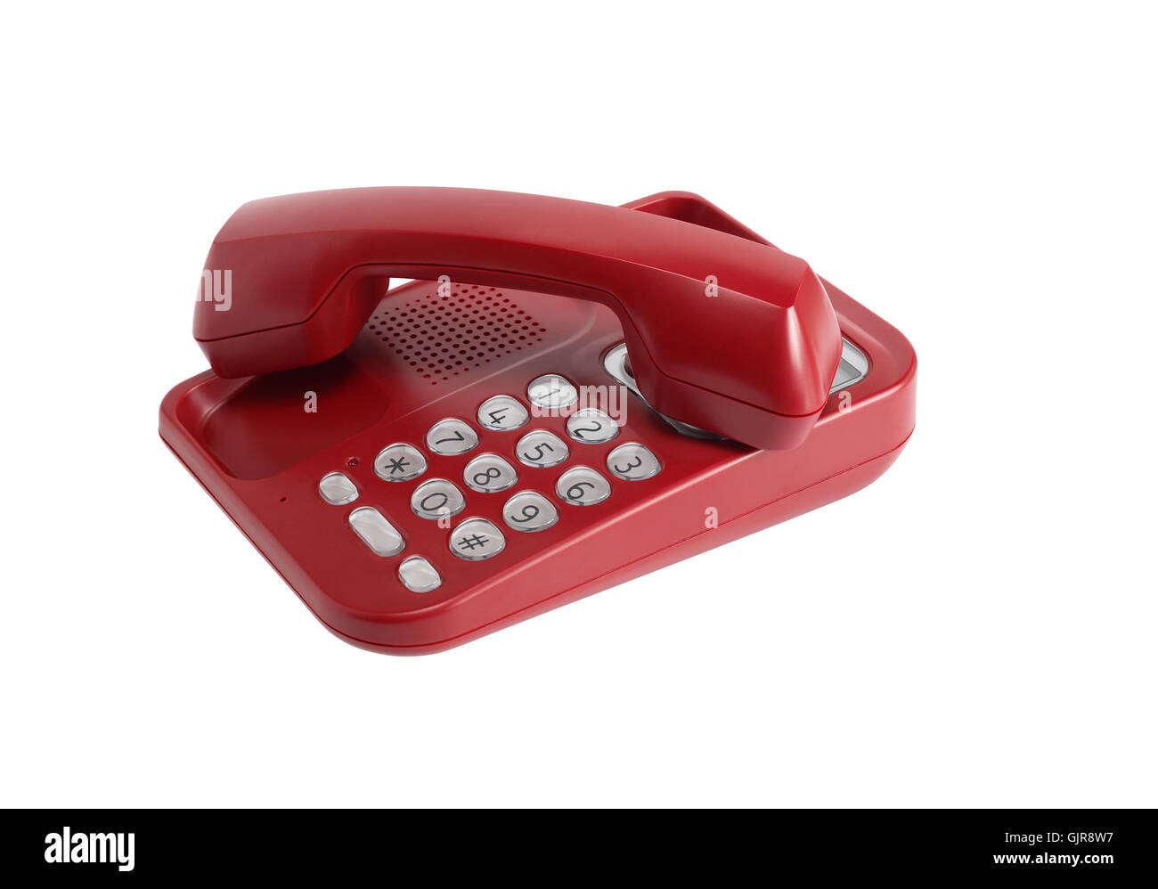 Rotes Telefon auf weiß Stockfoto
