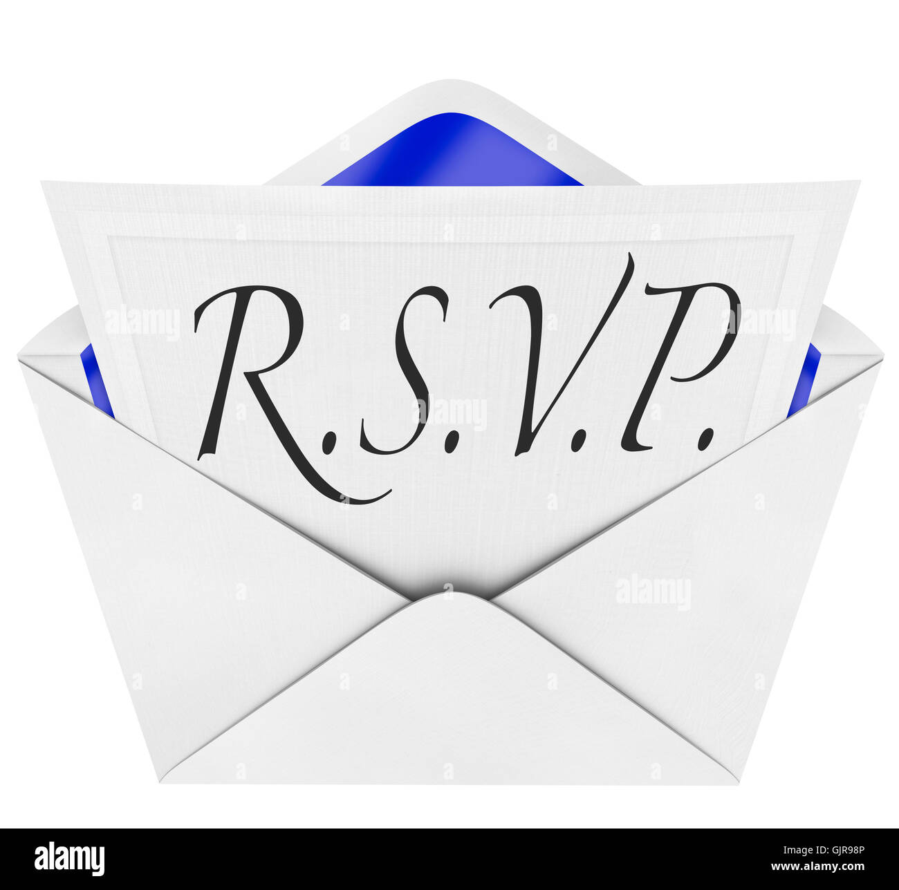 RSVP - Antwort Einladung und geöffneten Umschlag R.S.V.P. Stockfoto