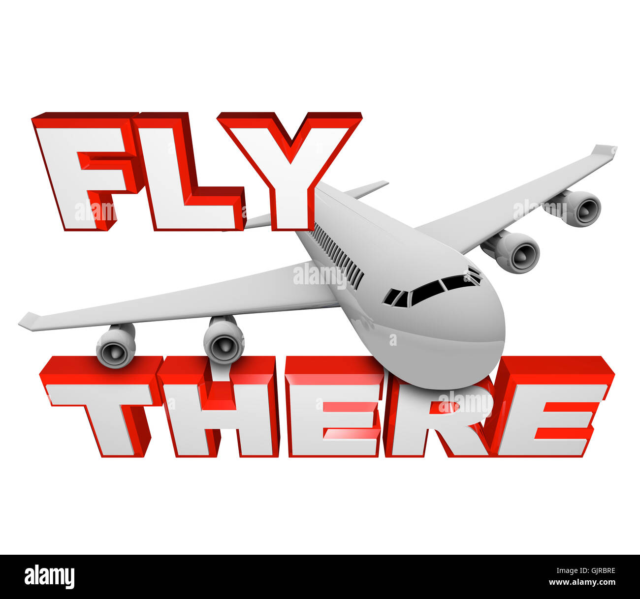 Fliegen - Jet-Flugzeug und Worte zu reisen Stockfoto