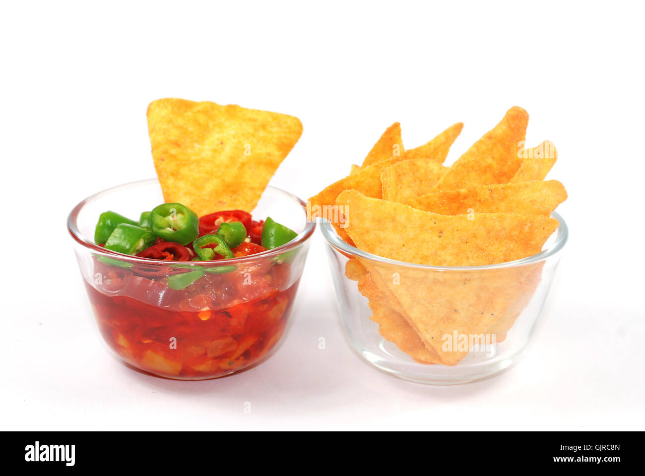 Tortilla-Chips mit Peperoni Stockfoto