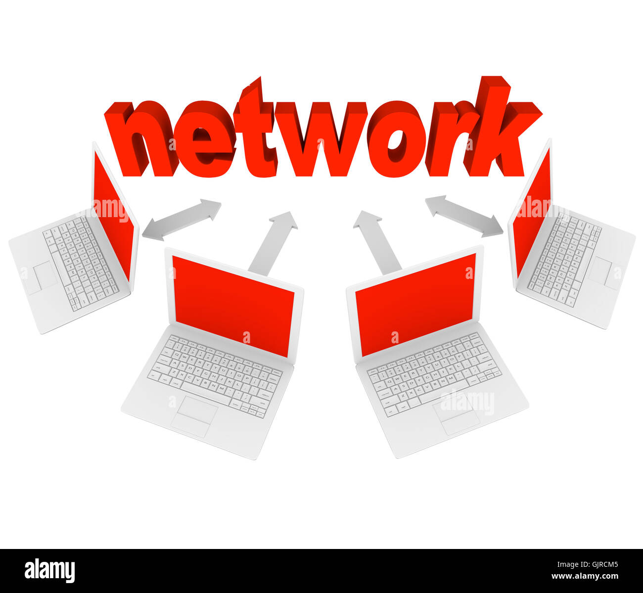 Netzwerk - Laptops in sozialen Verbindungen verknüpft Stockfoto