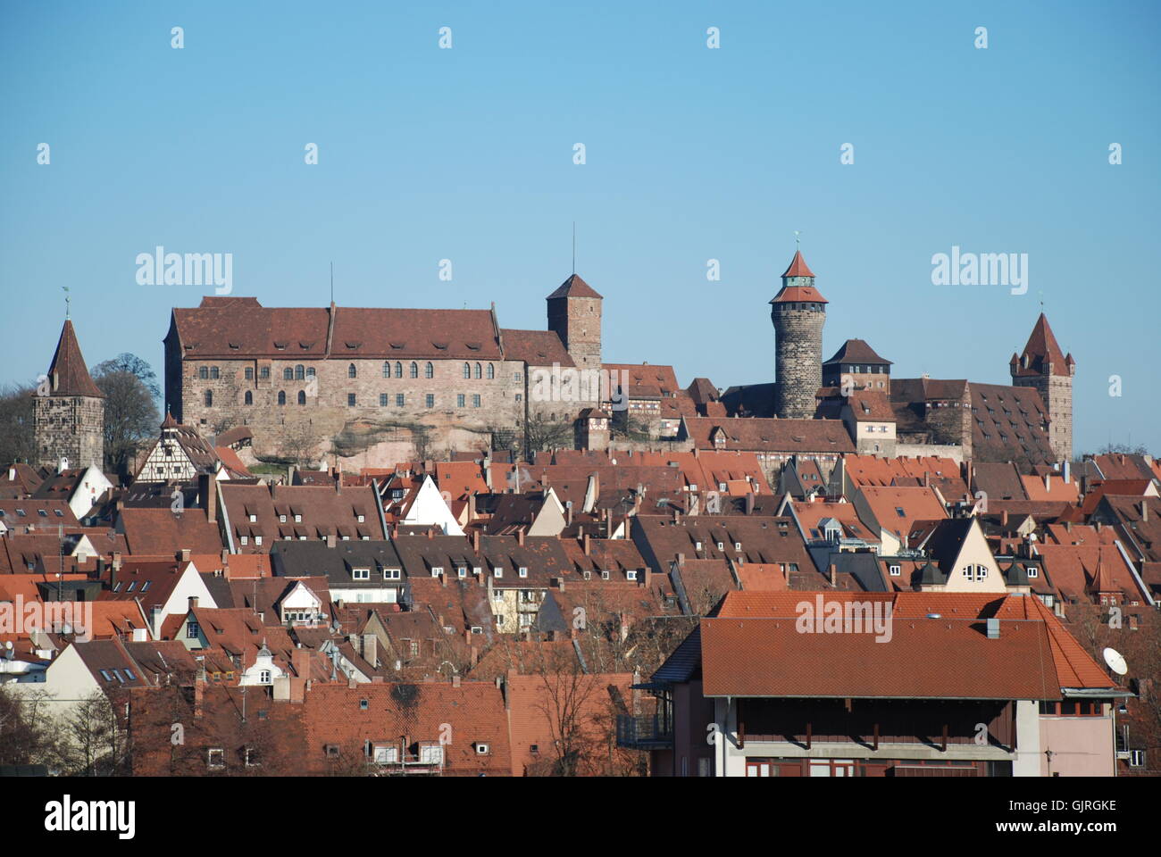 Kaiserliche Burg von Nürnberg aus dem Turm der Sinne Stockfoto