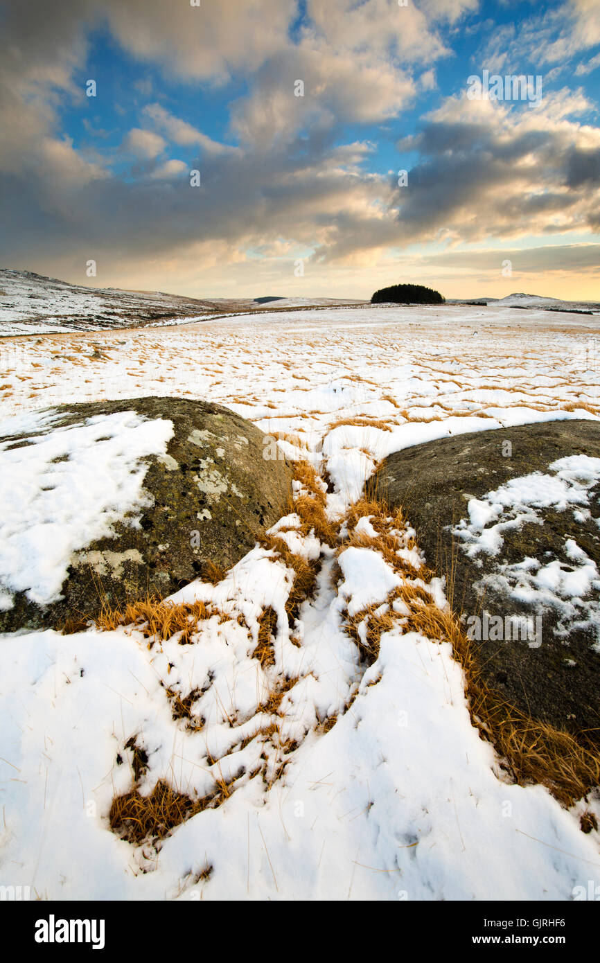 Grobe Tor; Schnee; Bodmin Moor; Cornwall; UK Stockfoto