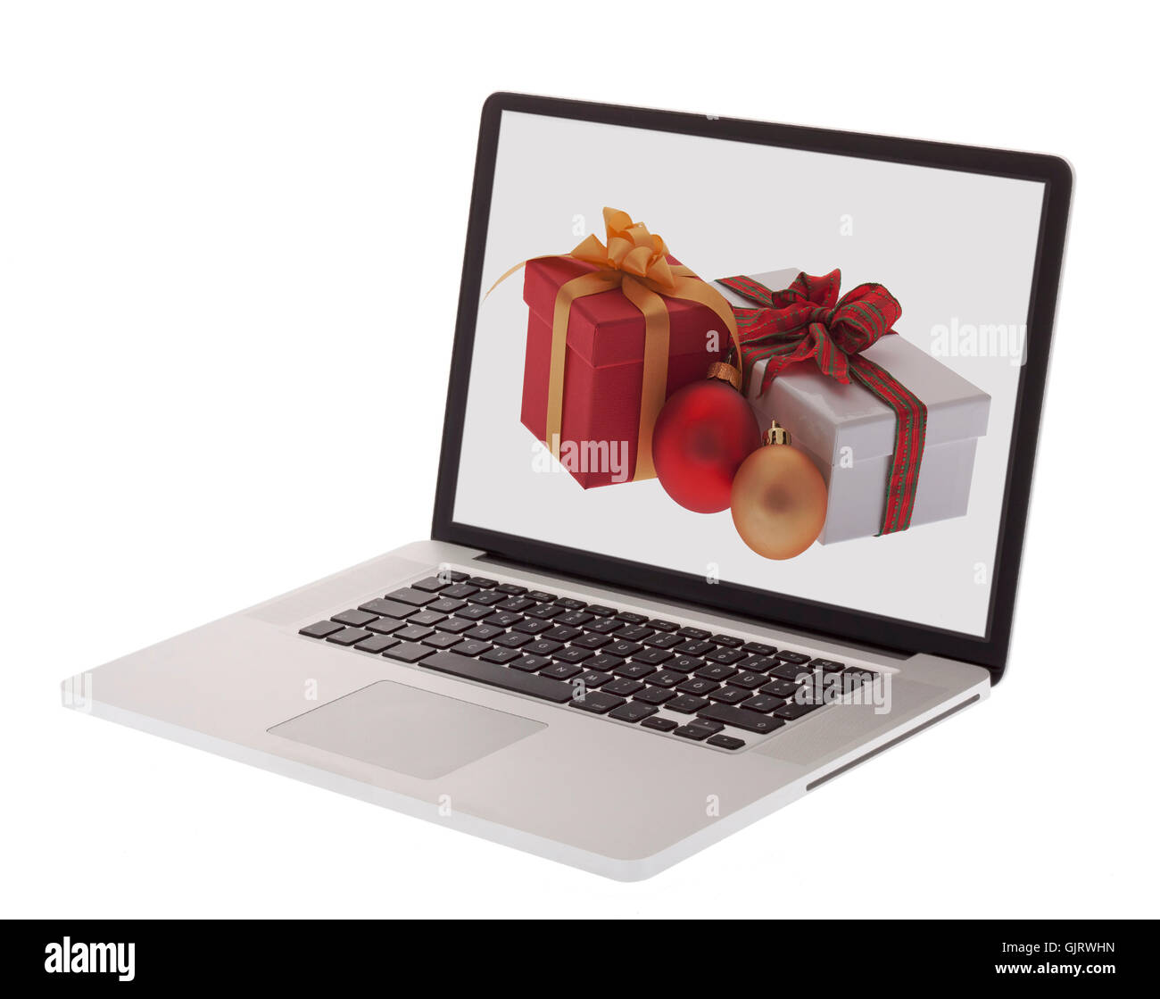 Computer als Weihnachtsgeschenk Stockfoto