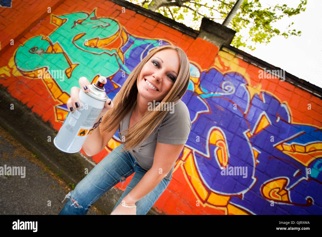 Frau Lachen lacht Stockfoto