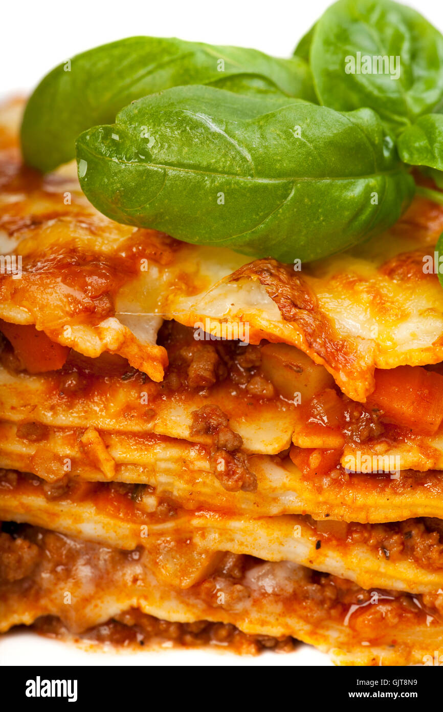 Nahaufnahme einer Lasagne Stockfoto