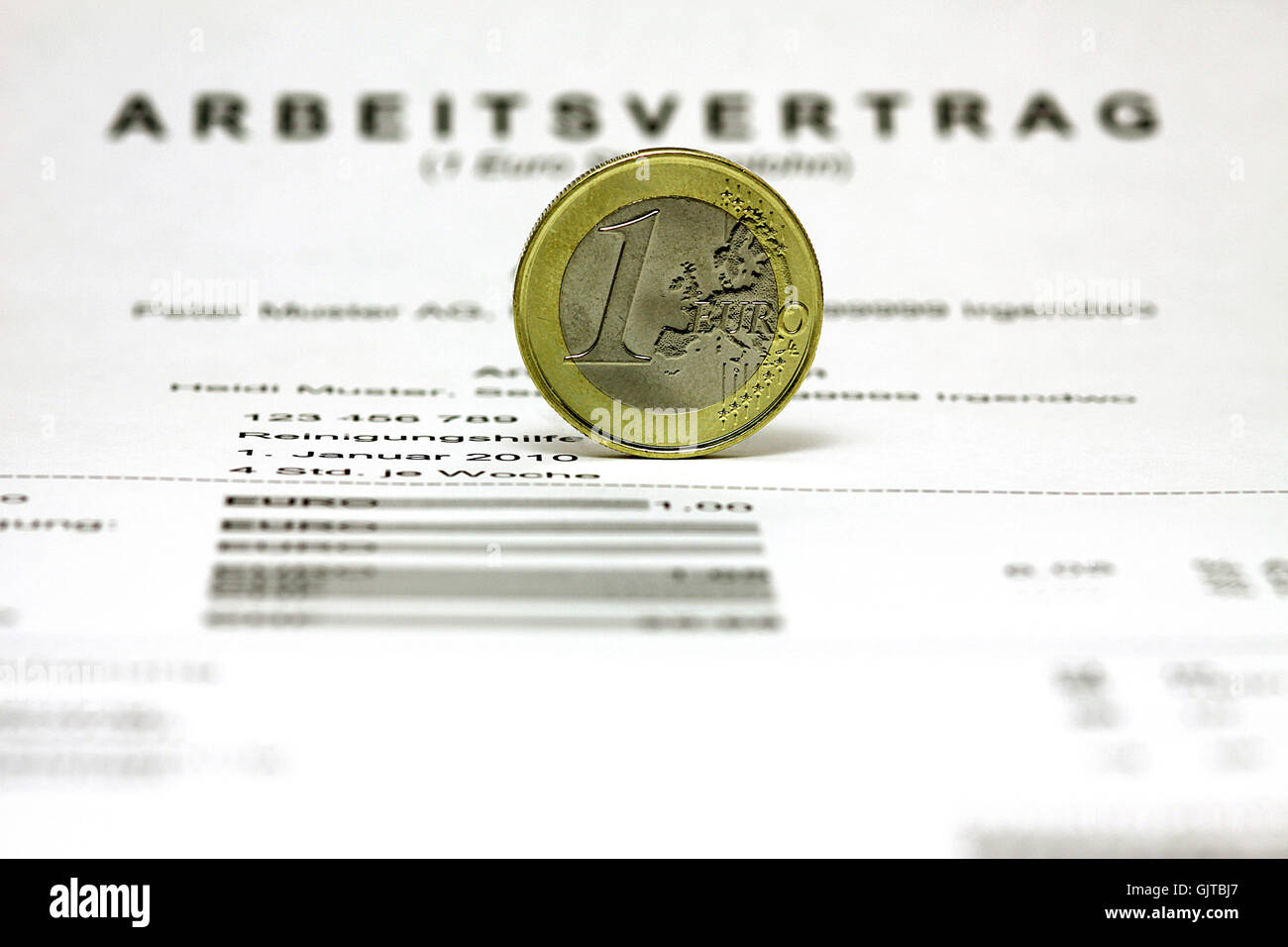 1 Euro-Job-Arbeitsvertrag Stockfoto