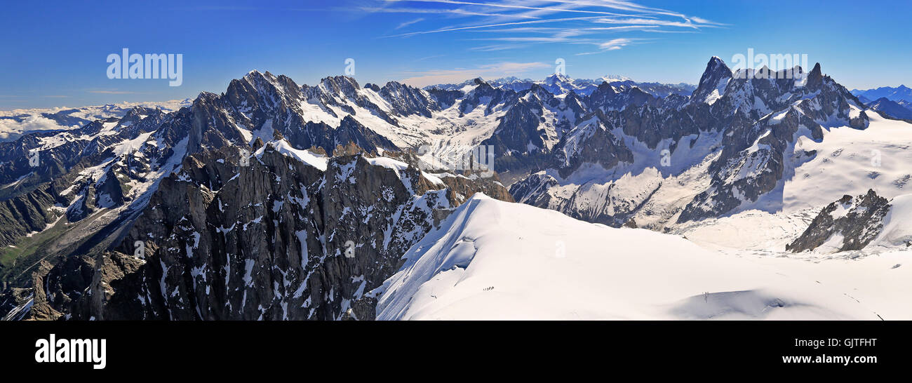 Französische Alpen-Gletscher in der Nähe von Aiguille du Midi, Panoramablick, Frankreich, Europa Stockfoto