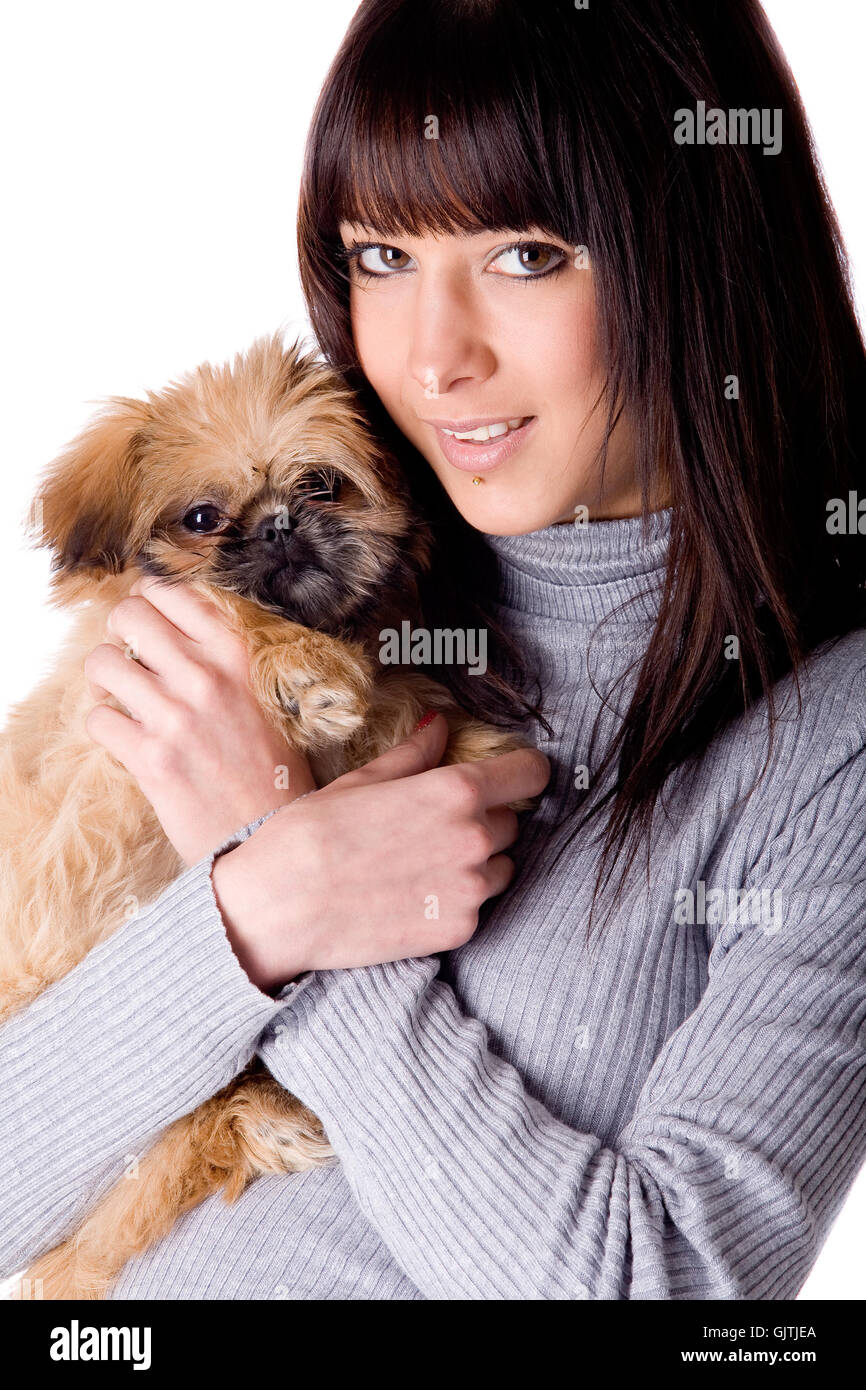 Frau isoliert Hund Stockfoto