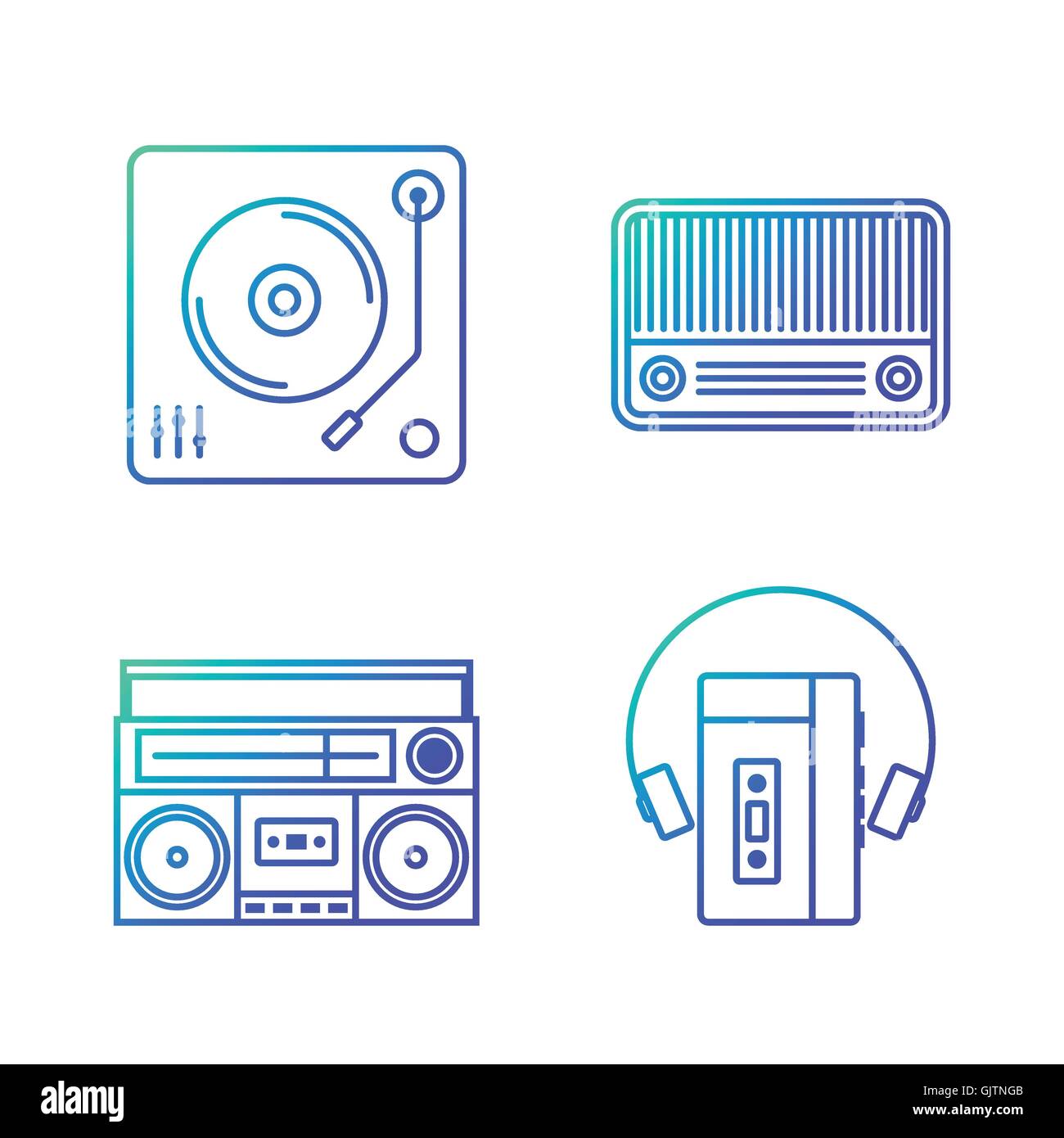 Retro Vintage Music Player Übersicht gradient-Symbol isoliert auf weißem Hintergrund-Vektor-illustration Stock Vektor