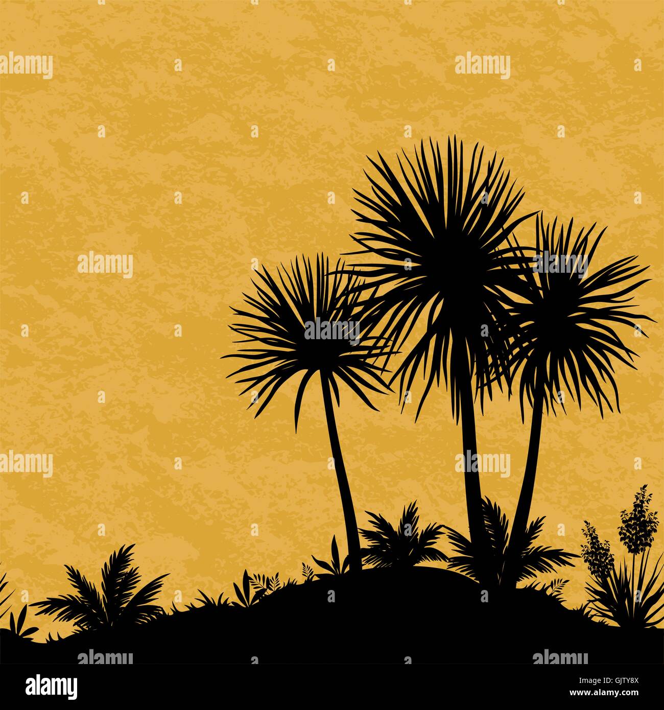 Nahtlose Landschaft, Palmen und Pflanzen Silhouetten Stock Vektor